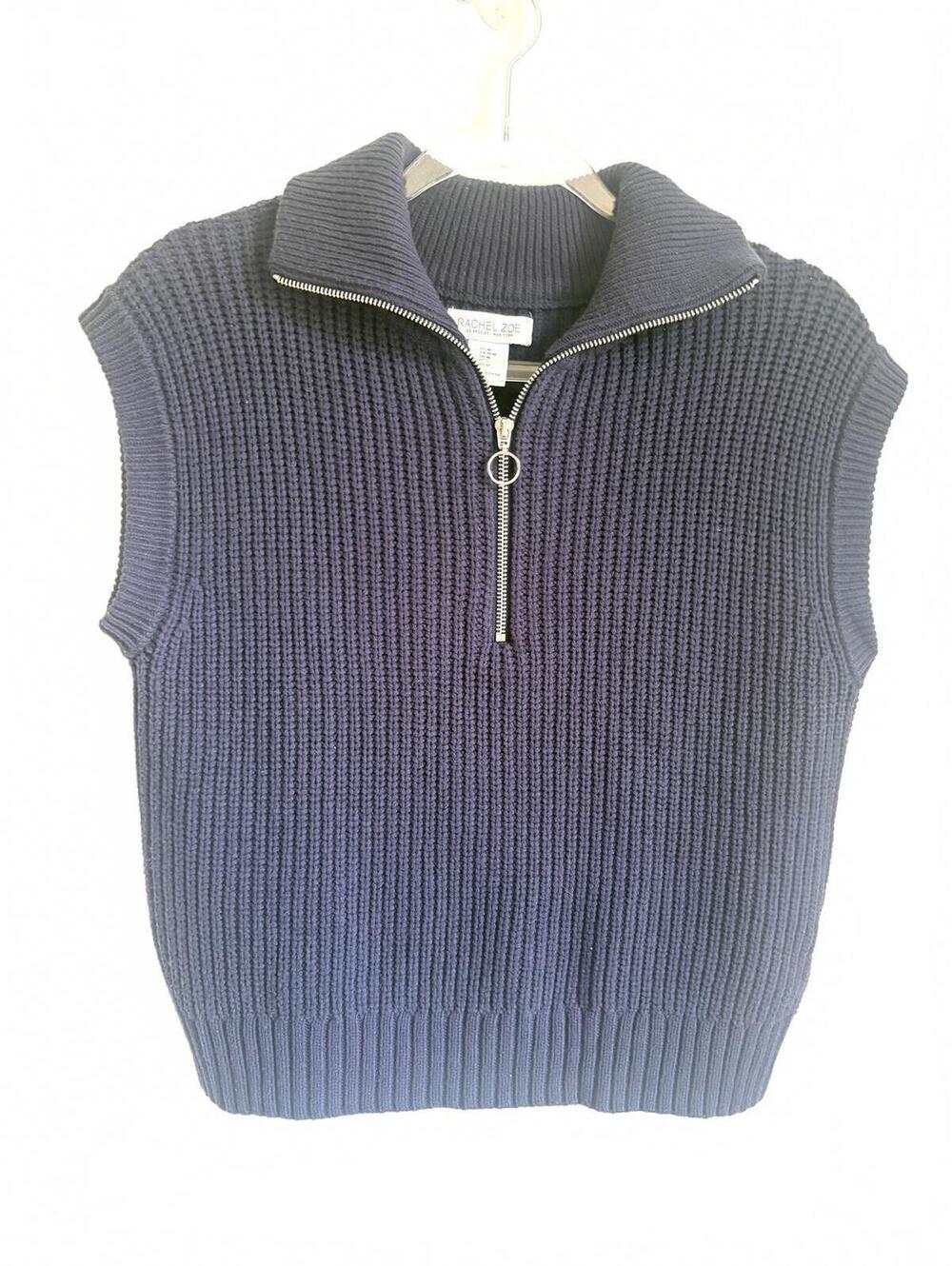 Rachel Zoe | Navy Blue‎ Cap Sleeve Knit Sweater Vest Quarter Zip Top Size M